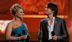 LOS ANGELES, CA - JANUARY 31: Musicians Miranda Lambert (L) and Keith Urban present the Best New Artist award onstage during the 52nd Annual GRAMMY Awards held at Staples Center on January 31, 2010 in Los Angeles, California.