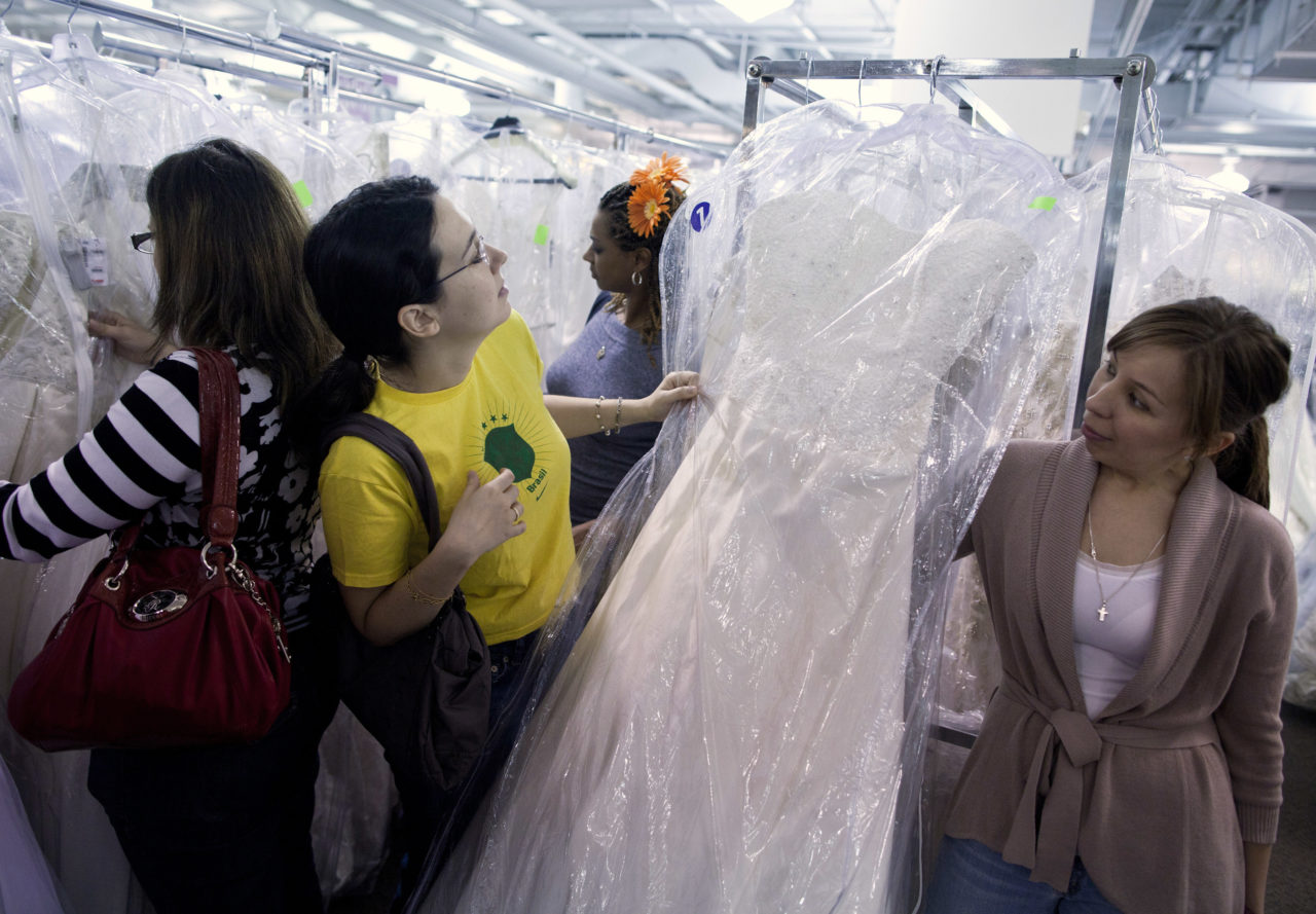 Alfred Angelo Enchanted Bridal Shoppe Wedding Dress Bride (Photo by Brendan Smialowski/Getty Images)