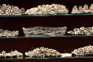 LONDON, ENGLAND - JANUARY 30: Tiaras are displayed at the London Wedding Show at ExCel on January 30, 2016 in London, England. The show advertises numerous businesses involved in the wedding industry and runs from January 30 to 31. (Photo by Carl Court/Getty Images)