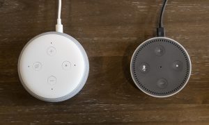 SEATTLE, WA - SEPTEMBER 20: An updated "Echo Dot" (L) is pictured next to an older generation "Echo Dot" at Amazon Headquarters, following a launch event, on September 20, 2018 in Seattle Washington. Amazon launched more than 70 Alexa-enabled products during the event. (Photo by Stephen Brashear/Getty Images)